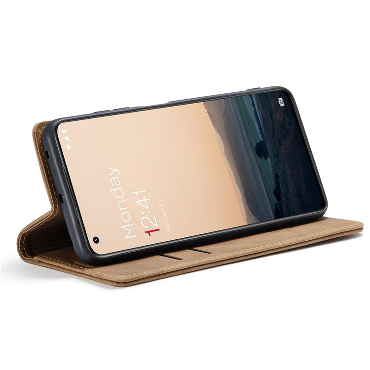 CASEME 013 Series Phone Shell for OnePlus 11 5G Magnetic Flip PU Leather Case Wallet Stand Cover - Brown