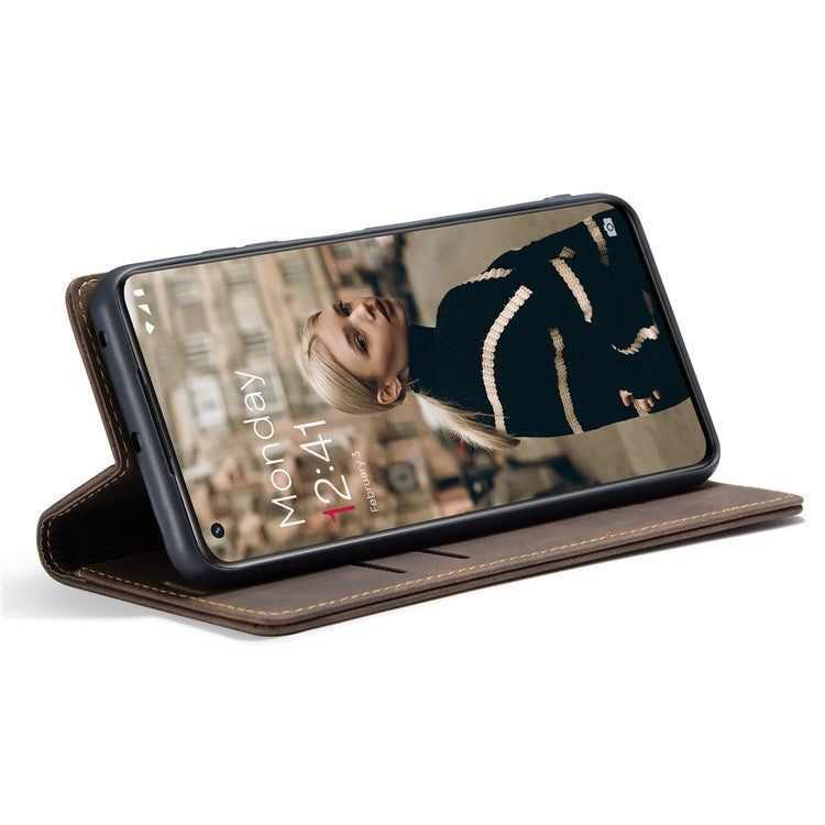 CASEME 013 Series Phone Shell for OnePlus 11 5G Magnetic Flip PU Leather Case Wallet Stand Cover - Coffee