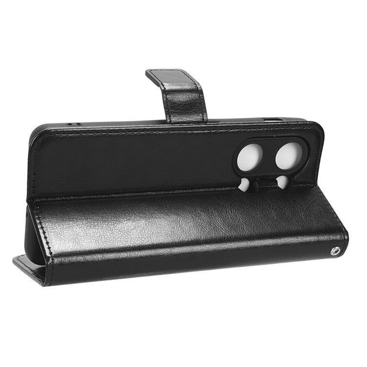 For OnePlus Nord 3 5G / Ace 2V Cell Phone Case Wallet Stand Crazy Horse Texture Leather Phone Cover - Black