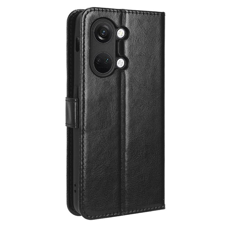 For OnePlus Nord 3 5G / Ace 2V Cell Phone Case Wallet Stand Crazy Horse Texture Leather Phone Cover - Black