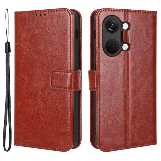 For OnePlus Nord 3 5G / Ace 2V Cell Phone Case Wallet Stand Crazy Horse Texture Leather Phone Cover - Brown