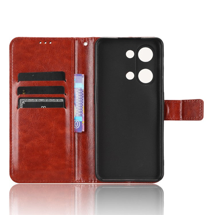 For OnePlus Nord 3 5G / Ace 2V Cell Phone Case Wallet Stand Crazy Horse Texture Leather Phone Cover - Brown