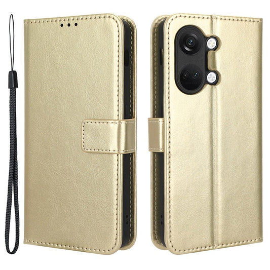 For OnePlus Nord 3 5G / Ace 2V Cell Phone Case Wallet Stand Crazy Horse Texture Leather Phone Cover - Gold