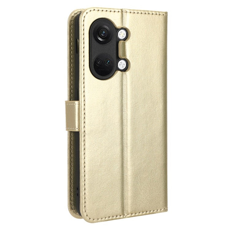 For OnePlus Nord 3 5G / Ace 2V Cell Phone Case Wallet Stand Crazy Horse Texture Leather Phone Cover - Gold