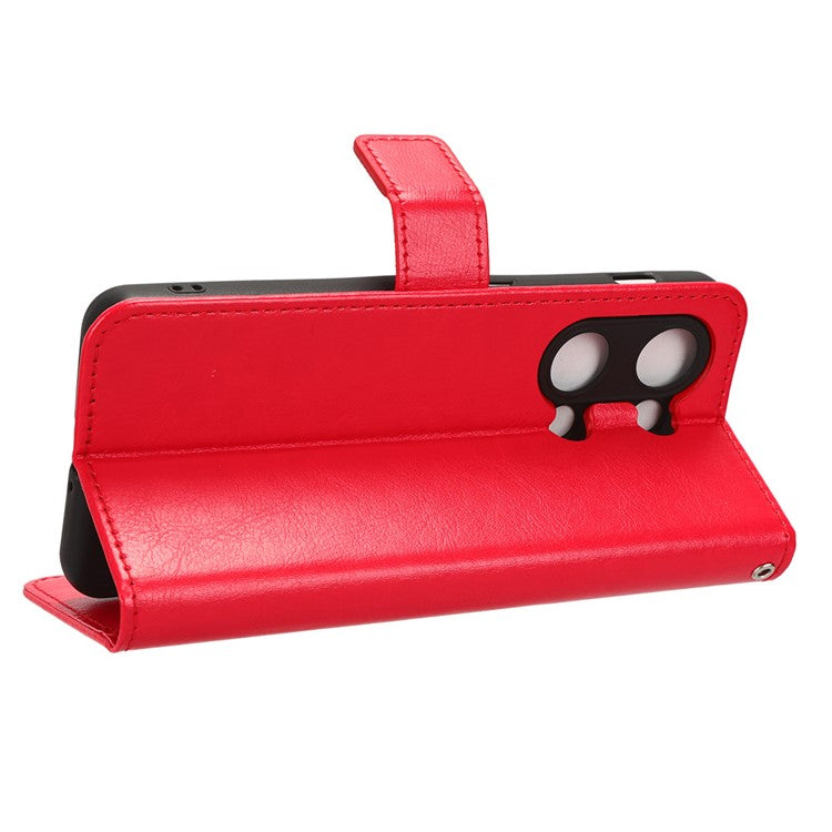 For OnePlus Nord 3 5G / Ace 2V Cell Phone Case Wallet Stand Crazy Horse Texture Leather Phone Cover - Red