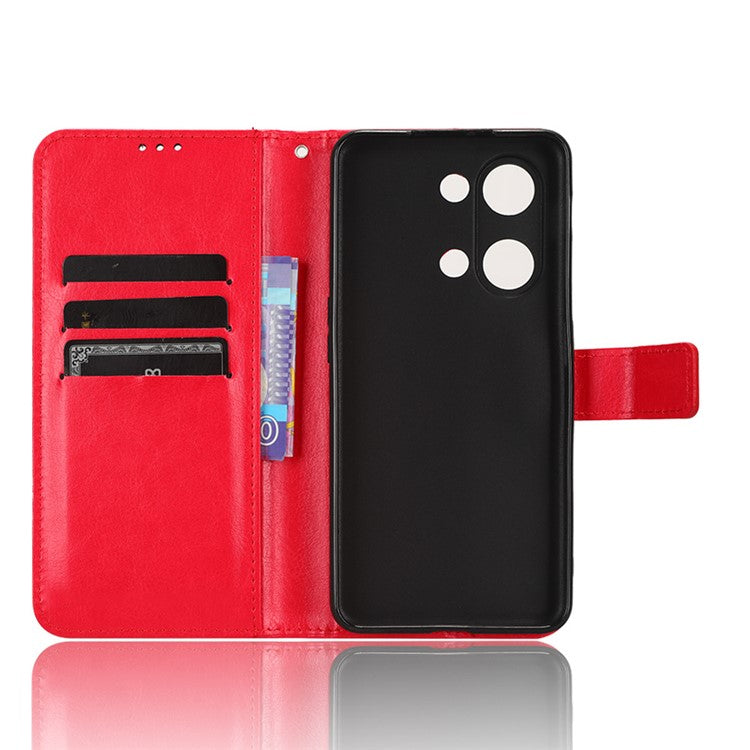 For OnePlus Nord 3 5G / Ace 2V Cell Phone Case Wallet Stand Crazy Horse Texture Leather Phone Cover - Red