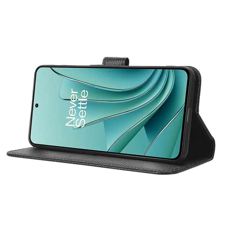 For OnePlus Nord 3 5G / Ace 2V Stand Wallet Phone Case Diamond Texture Leather Smartphone Cover - Black
