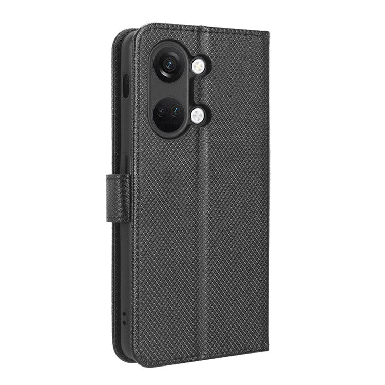 For OnePlus Nord 3 5G / Ace 2V Stand Wallet Phone Case Diamond Texture Leather Smartphone Cover - Black