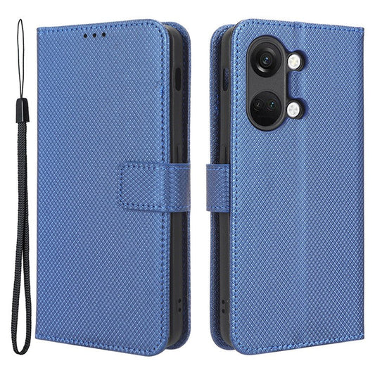For OnePlus Nord 3 5G / Ace 2V Stand Wallet Phone Case Diamond Texture Leather Smartphone Cover - Blue
