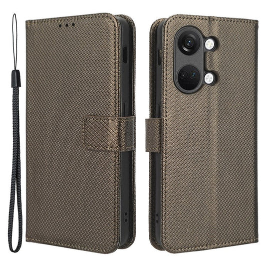 For OnePlus Nord 3 5G / Ace 2V Stand Wallet Phone Case Diamond Texture Leather Smartphone Cover - Brown