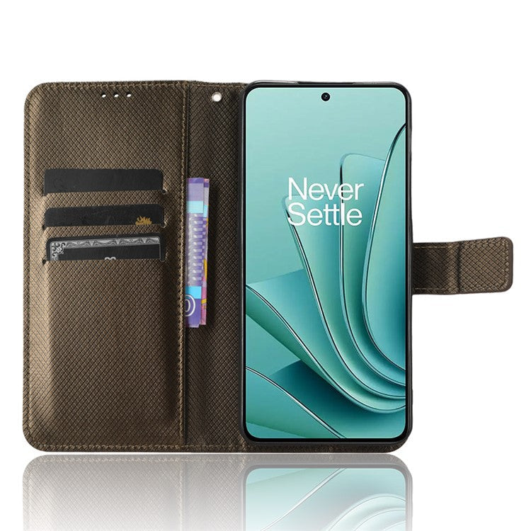 For OnePlus Nord 3 5G / Ace 2V Stand Wallet Phone Case Diamond Texture Leather Smartphone Cover - Brown