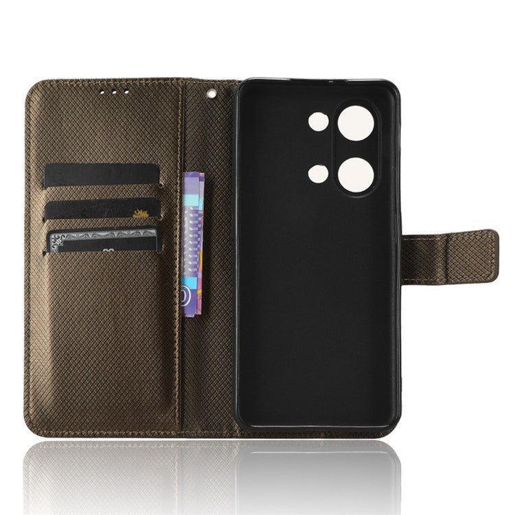 For OnePlus Nord 3 5G / Ace 2V Stand Wallet Phone Case Diamond Texture Leather Smartphone Cover - Brown