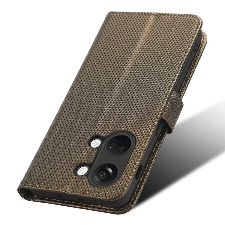 For OnePlus Nord 3 5G / Ace 2V Stand Wallet Phone Case Diamond Texture Leather Smartphone Cover - Brown