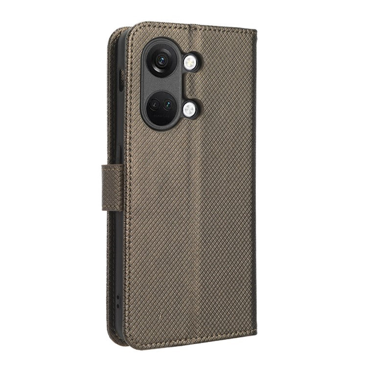 For OnePlus Nord 3 5G / Ace 2V Stand Wallet Phone Case Diamond Texture Leather Smartphone Cover - Brown