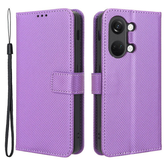 For OnePlus Nord 3 5G / Ace 2V Stand Wallet Phone Case Diamond Texture Leather Smartphone Cover - Purple