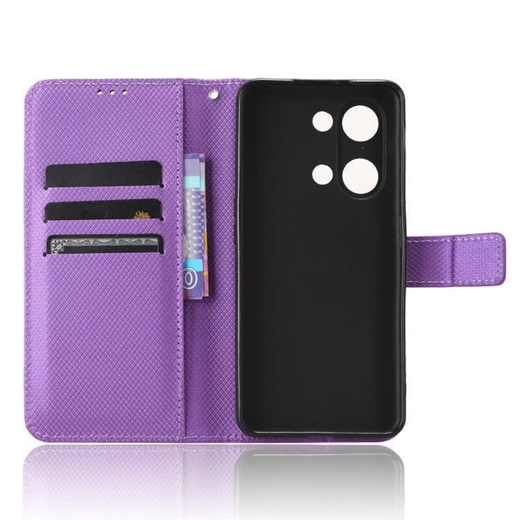 For OnePlus Nord 3 5G / Ace 2V Stand Wallet Phone Case Diamond Texture Leather Smartphone Cover - Purple