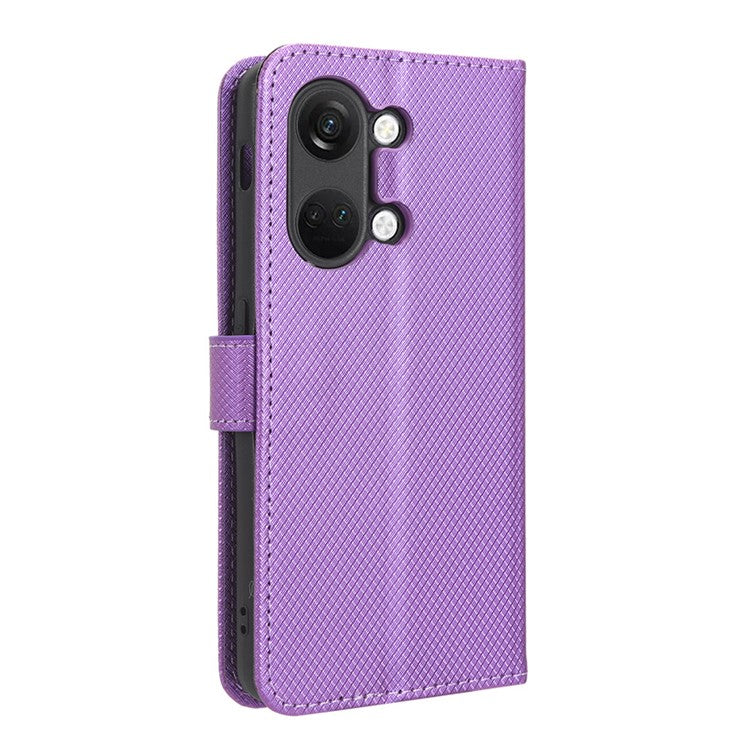 For OnePlus Nord 3 5G / Ace 2V Stand Wallet Phone Case Diamond Texture Leather Smartphone Cover - Purple