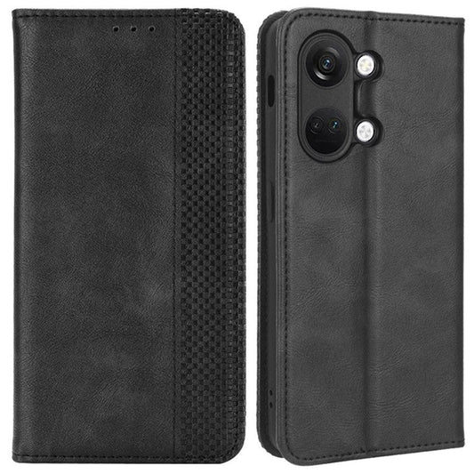 For OnePlus Nord 3 5G / Ace 2V Retro Phone Case PU Leather+TPU Phone Cover with Wallet Stand - Black