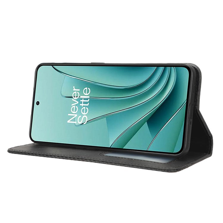 For OnePlus Nord 3 5G / Ace 2V Retro Phone Case PU Leather+TPU Phone Cover with Wallet Stand - Black