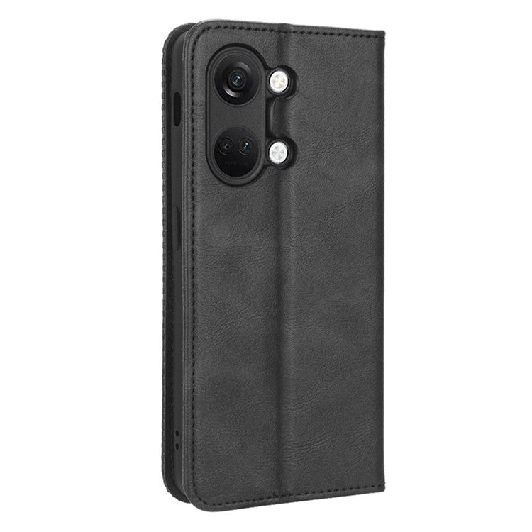 For OnePlus Nord 3 5G / Ace 2V Retro Phone Case PU Leather+TPU Phone Cover with Wallet Stand - Black