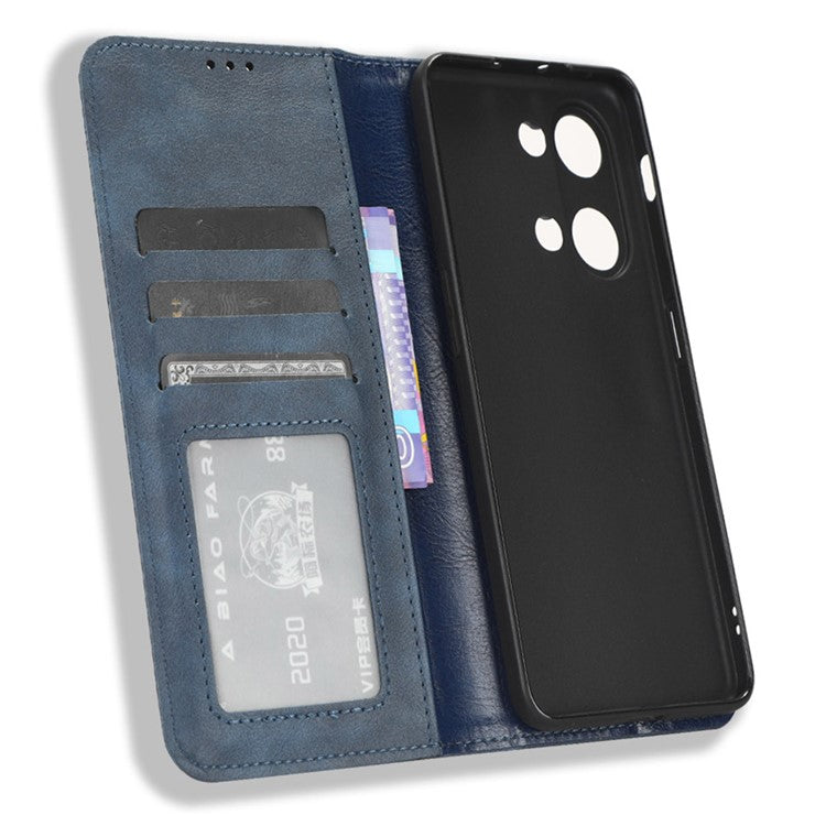 For OnePlus Nord 3 5G / Ace 2V Retro Phone Case PU Leather+TPU Phone Cover with Wallet Stand - Blue