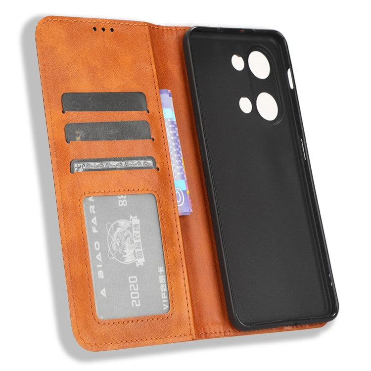 For OnePlus Nord 3 5G / Ace 2V Retro Phone Case PU Leather+TPU Phone Cover with Wallet Stand - Brown