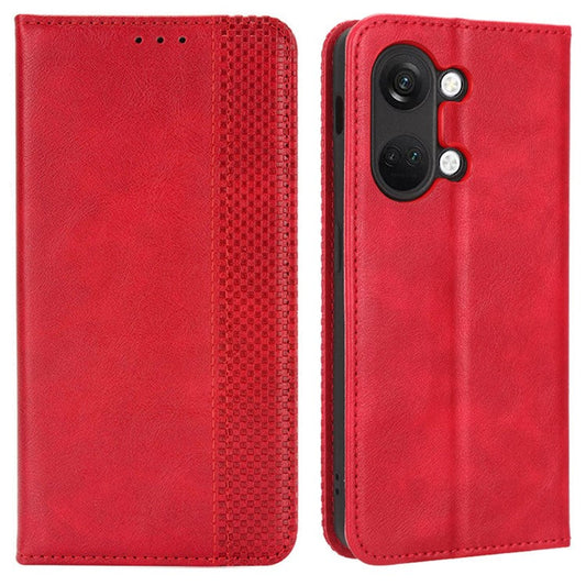 For OnePlus Nord 3 5G / Ace 2V Retro Phone Case PU Leather+TPU Phone Cover with Wallet Stand - Red