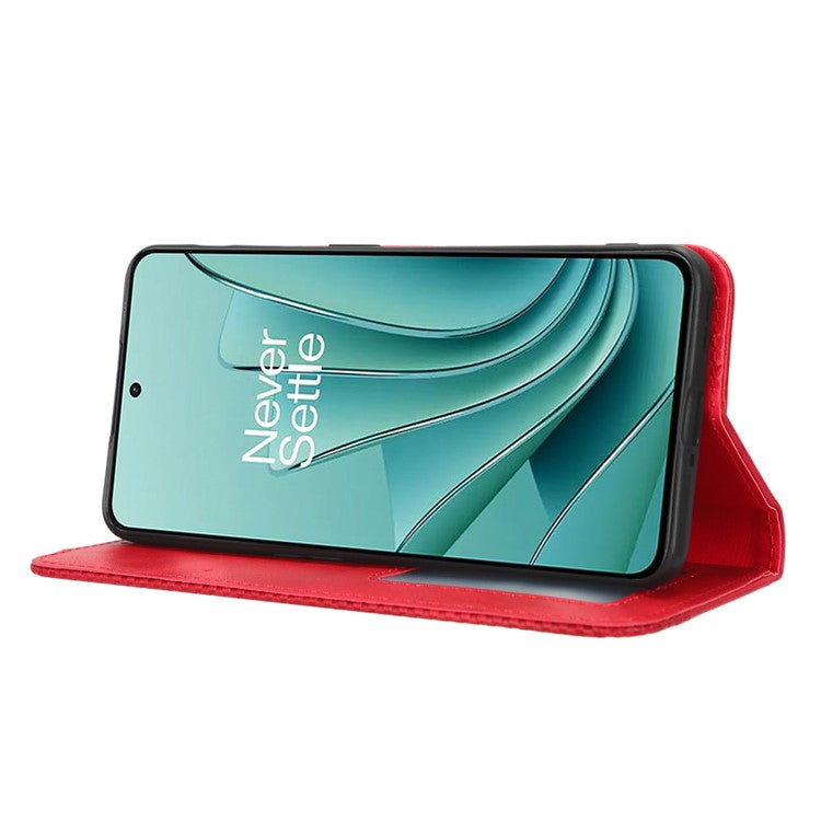 For OnePlus Nord 3 5G / Ace 2V Retro Phone Case PU Leather+TPU Phone Cover with Wallet Stand - Red