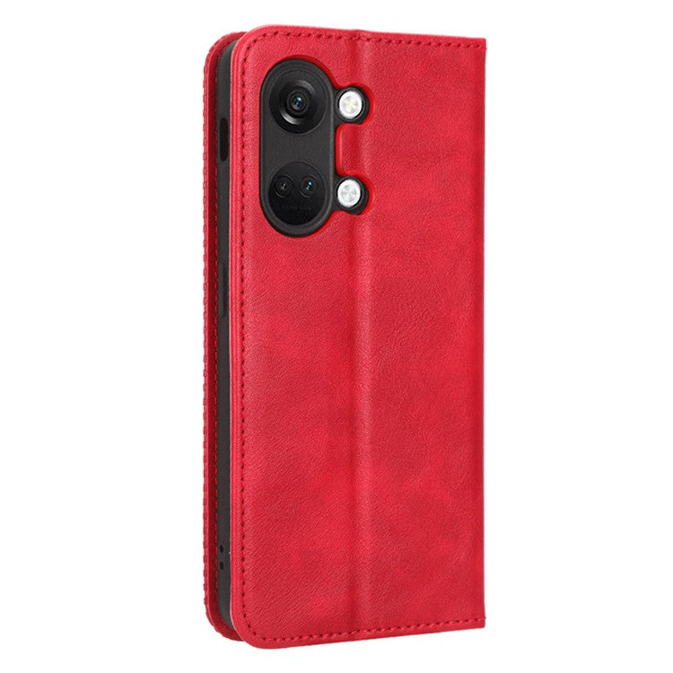 For OnePlus Nord 3 5G / Ace 2V Retro Phone Case PU Leather+TPU Phone Cover with Wallet Stand - Red