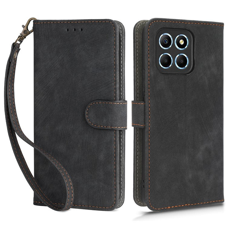 For Honor 70 Lite 5G / X6 4G / X8 5G / Play6C 4G Wallet Stand Leather Case RFID Blocking Phone Cover with Strap - Black