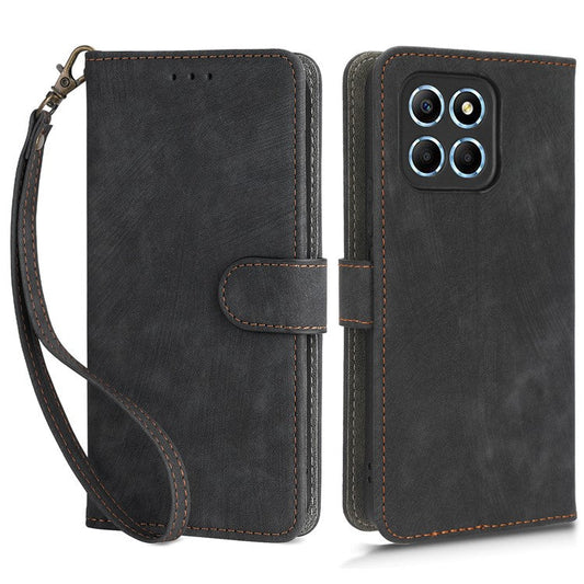 For Honor 70 Lite 5G / X6 4G / X8 5G / Play6C 4G Wallet Stand Leather Case RFID Blocking Phone Cover with Strap - Black