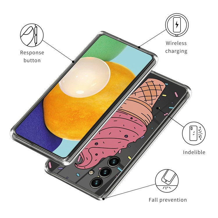 For Samsung Galaxy A24 4G (162.1 x 77.6 x 8.3mm) Flexible TPU Mobile Case IMD Pattern Printing Cell Phone Cover - Ice Cream