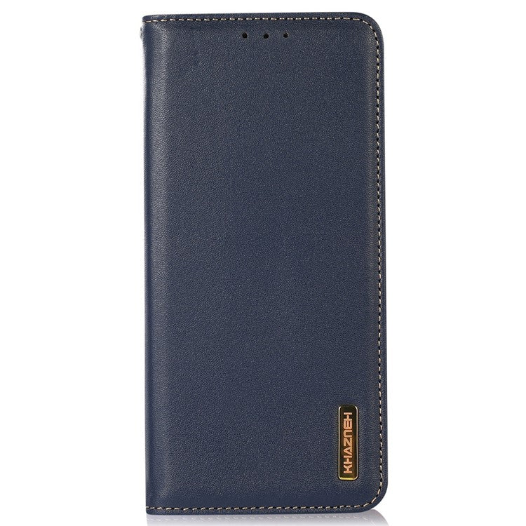 KHAZNEH RFID Blocking Phone Case for Oppo Find X6 Genuine Cowhide Leather Cover with Stand Wallet - Blue
