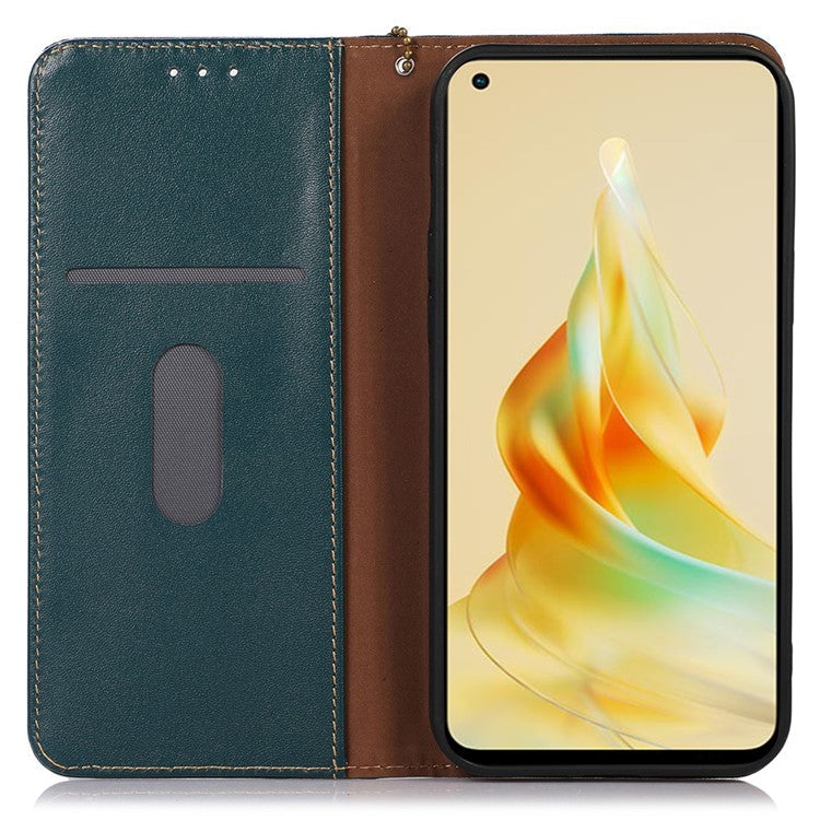 KHAZNEH RFID Blocking Phone Case for Oppo Find X6 Genuine Cowhide Leather Cover with Stand Wallet - Green
