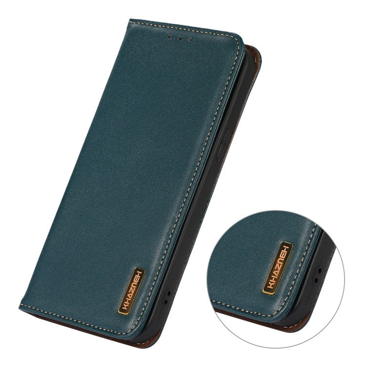 KHAZNEH RFID Blocking Phone Case for Oppo Find X6 Genuine Cowhide Leather Cover with Stand Wallet - Green