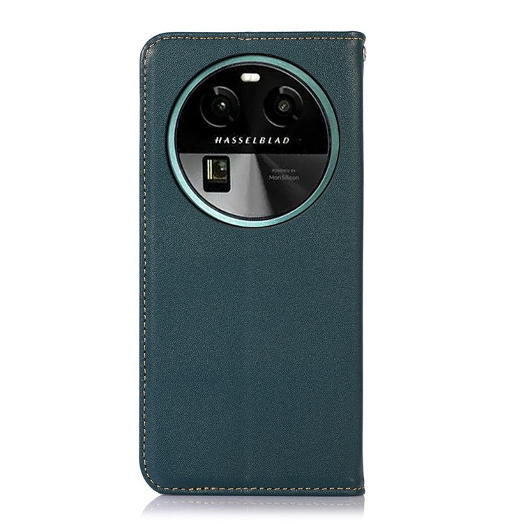 KHAZNEH RFID Blocking Phone Case for Oppo Find X6 Genuine Cowhide Leather Cover with Stand Wallet - Green
