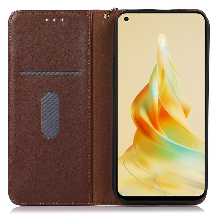 KHAZNEH RFID Blocking Phone Case for Oppo Find X6 Genuine Cowhide Leather Cover with Stand Wallet - Brown