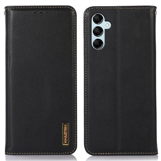 KHAZNEH For Samsung Galaxy M14 5G Stand Wallet Phone Case RFID Blocking Genuine Cowhide Leather Cover - Black