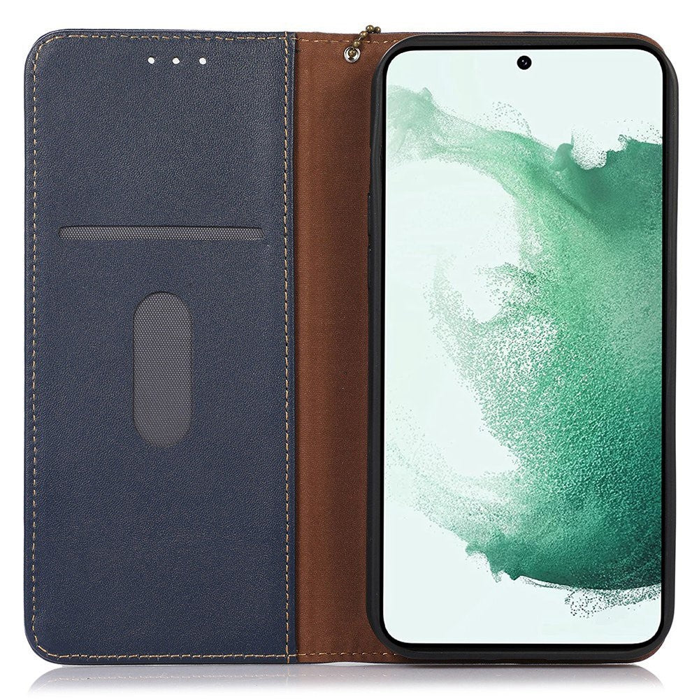 KHAZNEH For Samsung Galaxy M14 5G Stand Wallet Phone Case RFID Blocking Genuine Cowhide Leather Cover - Blue