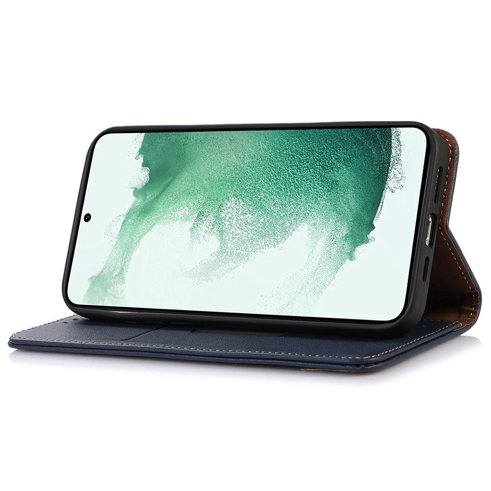 KHAZNEH For Samsung Galaxy M14 5G Stand Wallet Phone Case RFID Blocking Genuine Cowhide Leather Cover - Blue