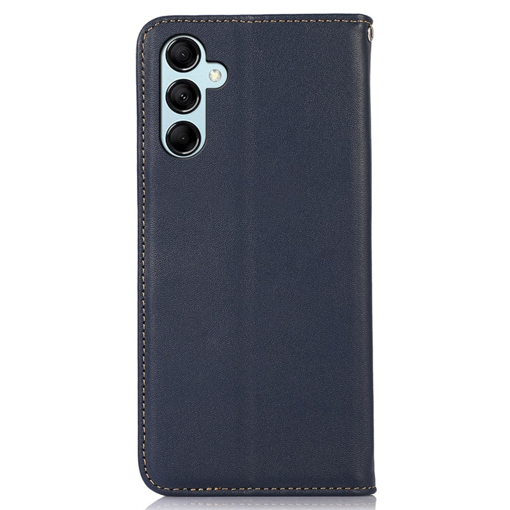 KHAZNEH For Samsung Galaxy M14 5G Stand Wallet Phone Case RFID Blocking Genuine Cowhide Leather Cover - Blue
