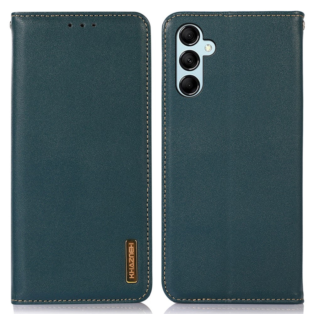 KHAZNEH For Samsung Galaxy M14 5G Stand Wallet Phone Case RFID Blocking Genuine Cowhide Leather Cover - Green