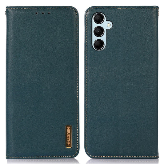 KHAZNEH For Samsung Galaxy M14 5G Stand Wallet Phone Case RFID Blocking Genuine Cowhide Leather Cover - Green