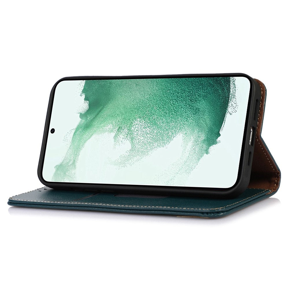 KHAZNEH For Samsung Galaxy M14 5G Stand Wallet Phone Case RFID Blocking Genuine Cowhide Leather Cover - Green