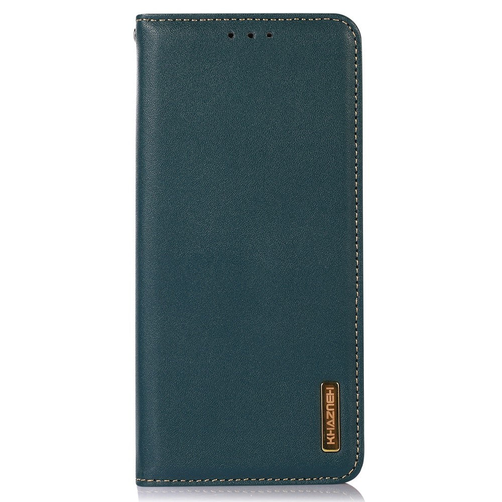 KHAZNEH For Samsung Galaxy M14 5G Stand Wallet Phone Case RFID Blocking Genuine Cowhide Leather Cover - Green