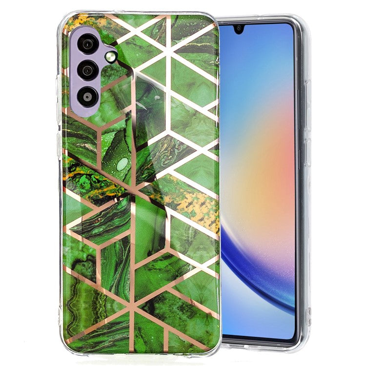 For Samsung Galaxy A34 5G Soft TPU Phone Case Electroplating Pattern IMD Cover - Electroplated Green Marble