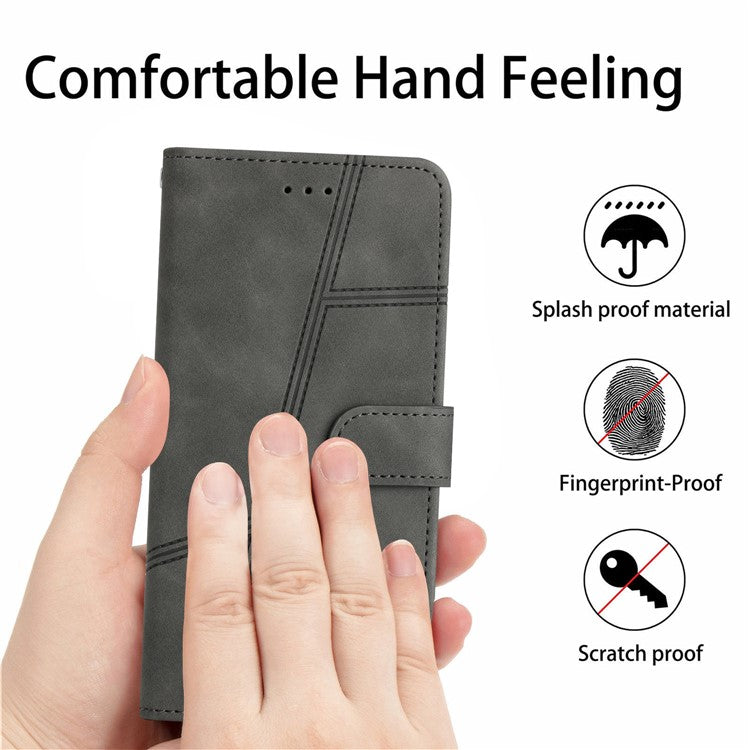 For Google Pixel 7a Anti-drop Cover Imprinted Line Skin-touch PU Leather Phone Shell with Wallet Stand - Grey