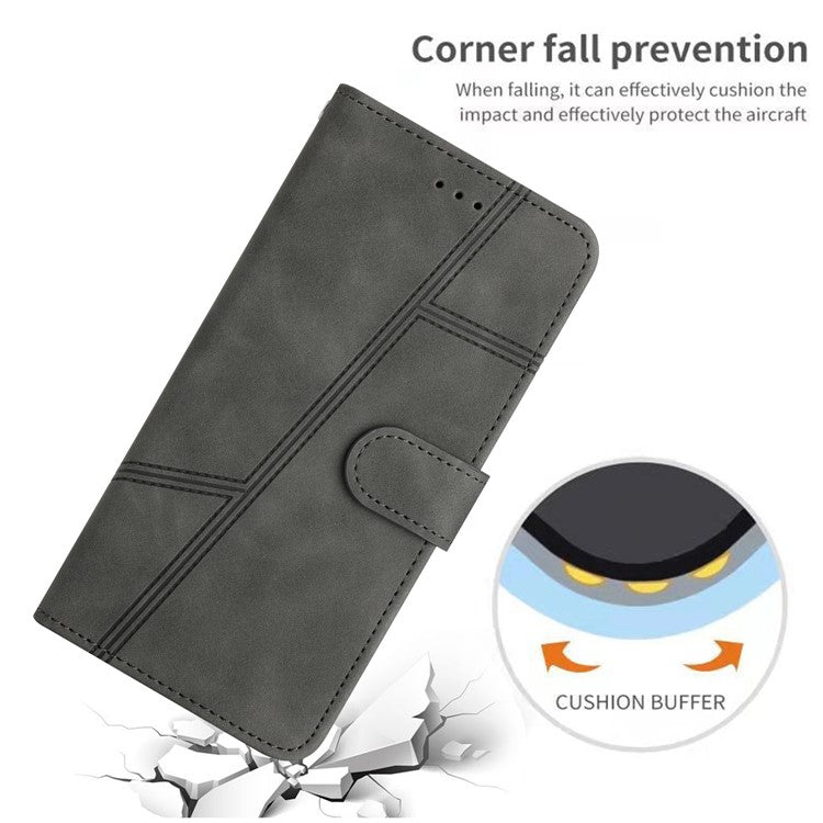 For Google Pixel 7a Anti-drop Cover Imprinted Line Skin-touch PU Leather Phone Shell with Wallet Stand - Grey
