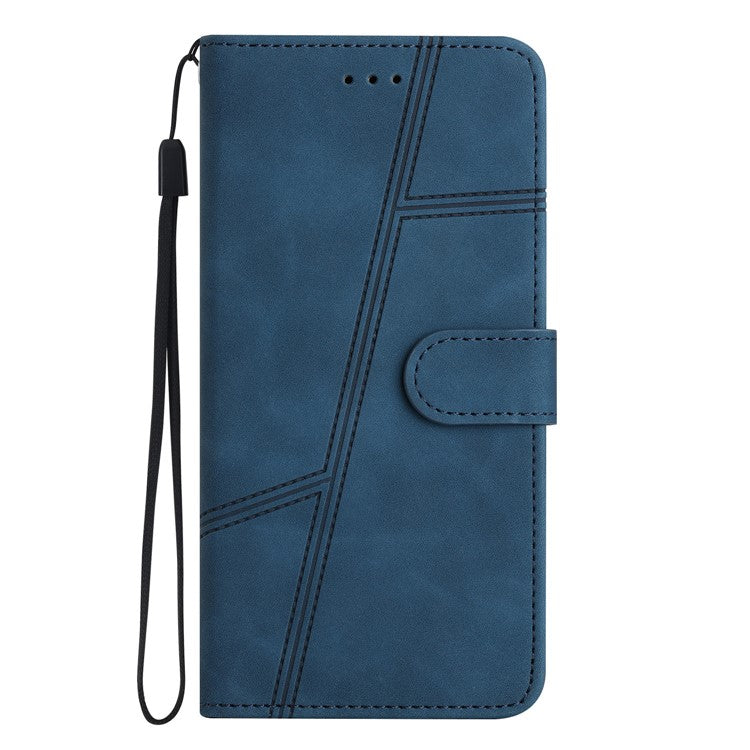 PU Leather Phone Shell for Google Pixel 6 Imprinted Line Skin-touch Anti-drop Cover with Wallet Stand - Blue