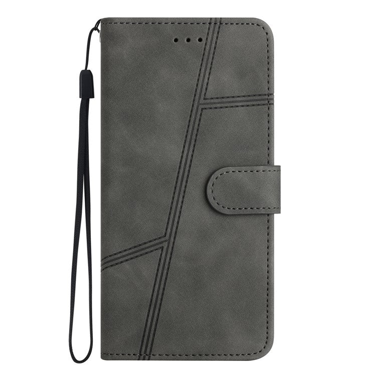 PU Leather Phone Shell for Google Pixel 6 Imprinted Line Skin-touch Anti-drop Cover with Wallet Stand - Grey